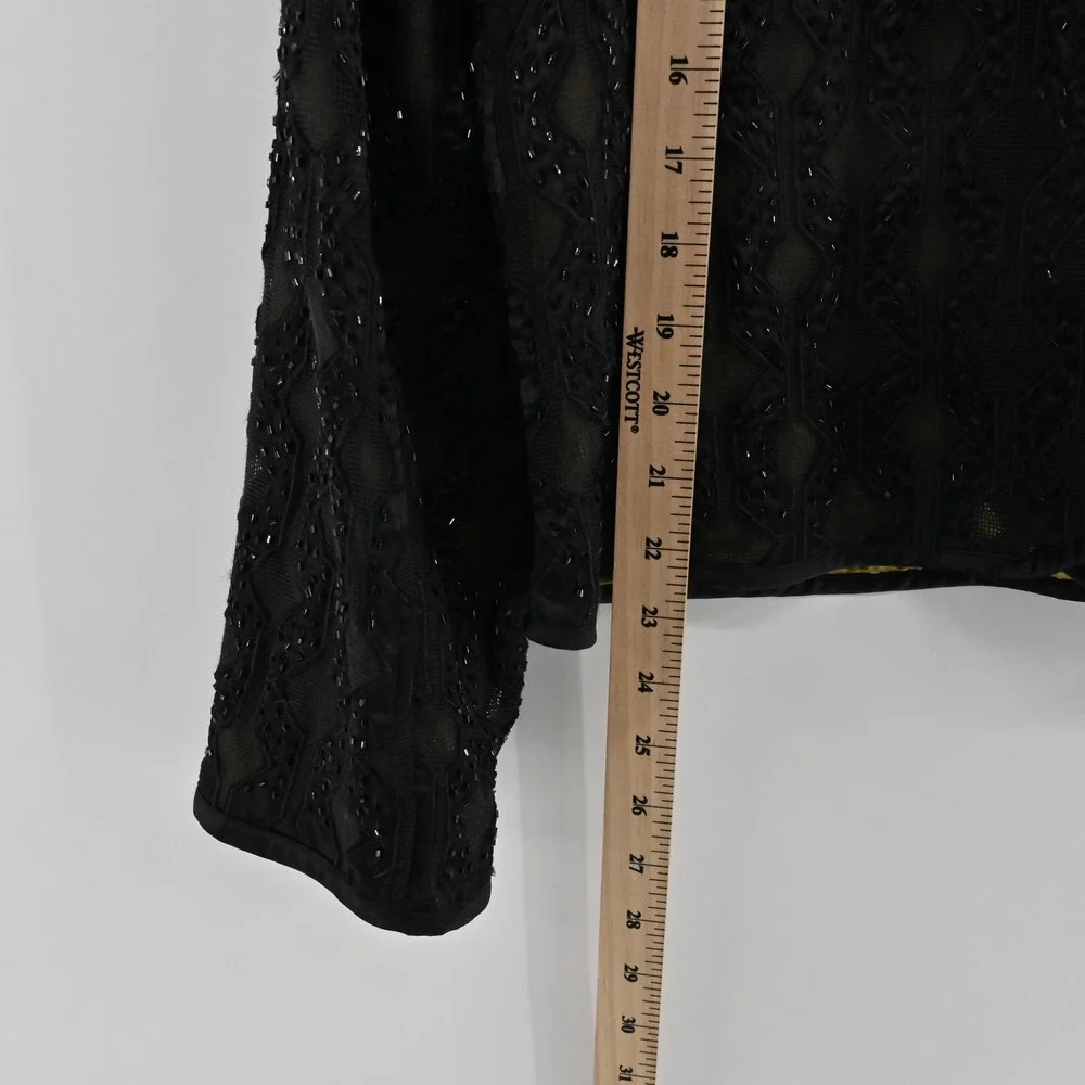 Chicos Beaded‎ Diamond Lattice Blazer Womens Size 2 L Black Cotton Formal Jacket